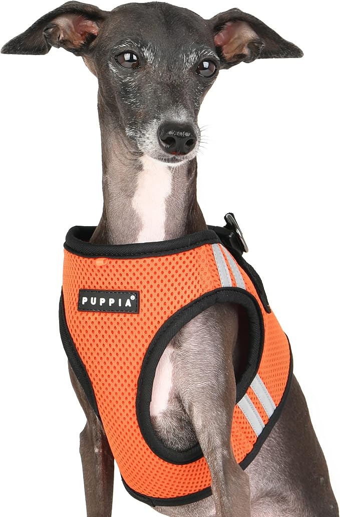 Puppia Soft Vest Dog Harness No Choke Step-in Reflective Triple Layered Breathable Mesh for Small and Medium Dog, Orange, Large