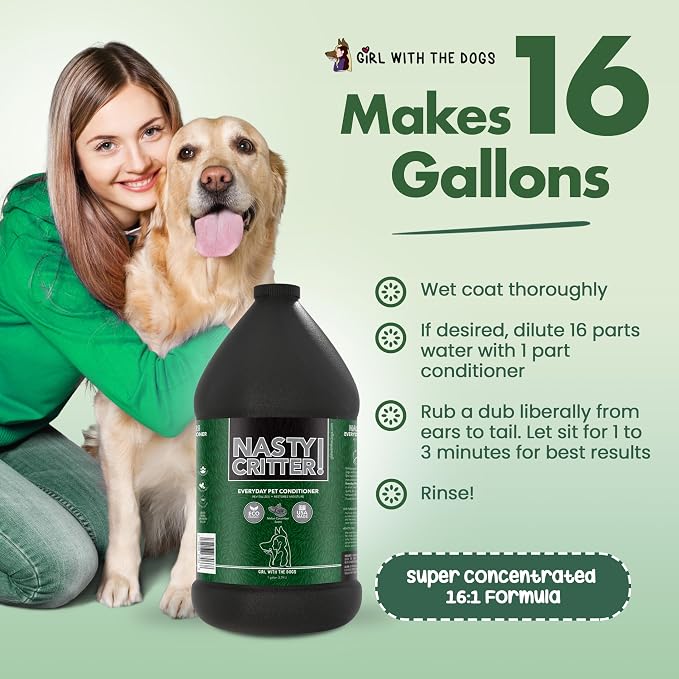 Nasty Critter! by Girl With The Dogs - Made in USA - Everyday Deep Cleaning Dog Conditioner for 8 Weeks and Up, 1 Gal