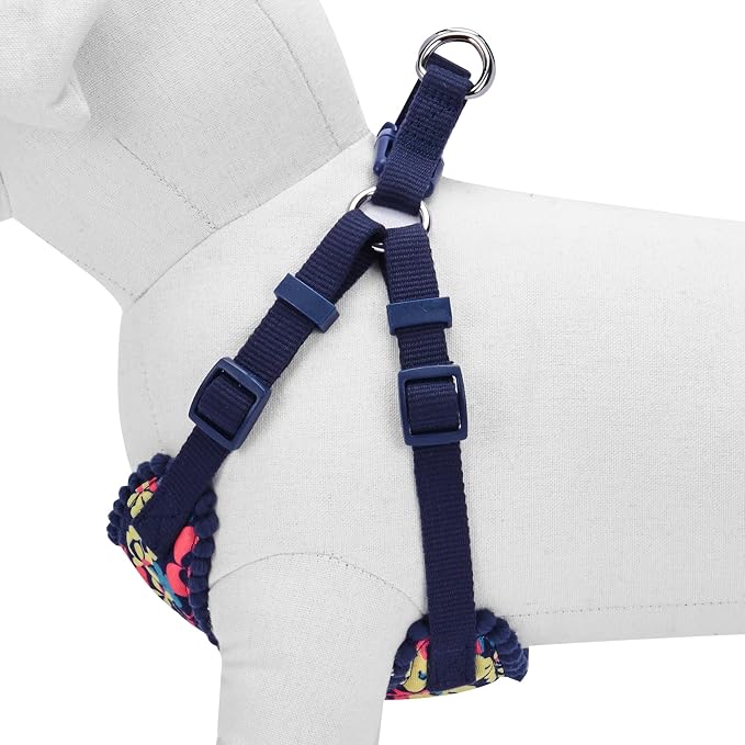 Blueberry Pet Soft & Comfy Made Well Profound Floral No Pull Mesh Dog Harness Vest in Navy Blue, Chest Girth 17.5"-21", Small, Adjustable Harnesses for Dogs