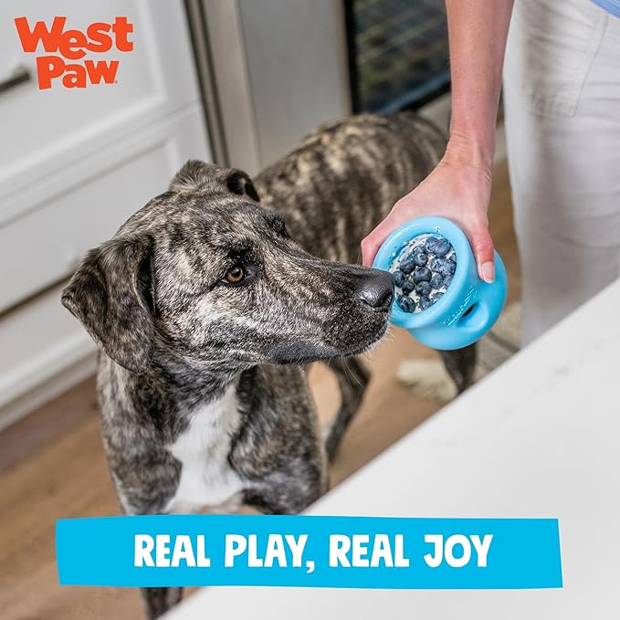 WEST PAW Zogoflex Toppl Interactive Treat Dispensing Puzzle Dog Toy for Mental Stimulation & Enrichment-Holds Kibble & Treats-Lickable, Freezable & Dishwasher Safe-Made in USA-Small-River
