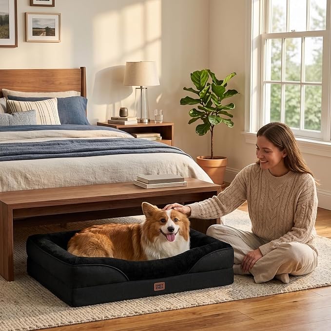 EHEYCIGA Orthopedic Memory Foam Dog Bed - Medium 35x22in, Black