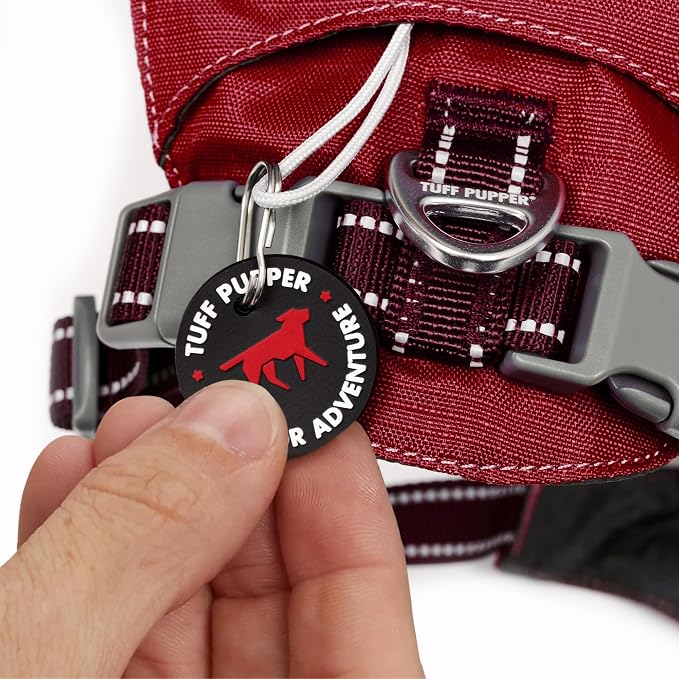 Tuff Pupper All-Day Wear Dog Harness | for Walking, Trail Running, Hiking | Front & Back Leash Clips | Reflective Trim | Easy On/Off Buckles | Lightweight Breathable | No Pull Design (Small, Red)