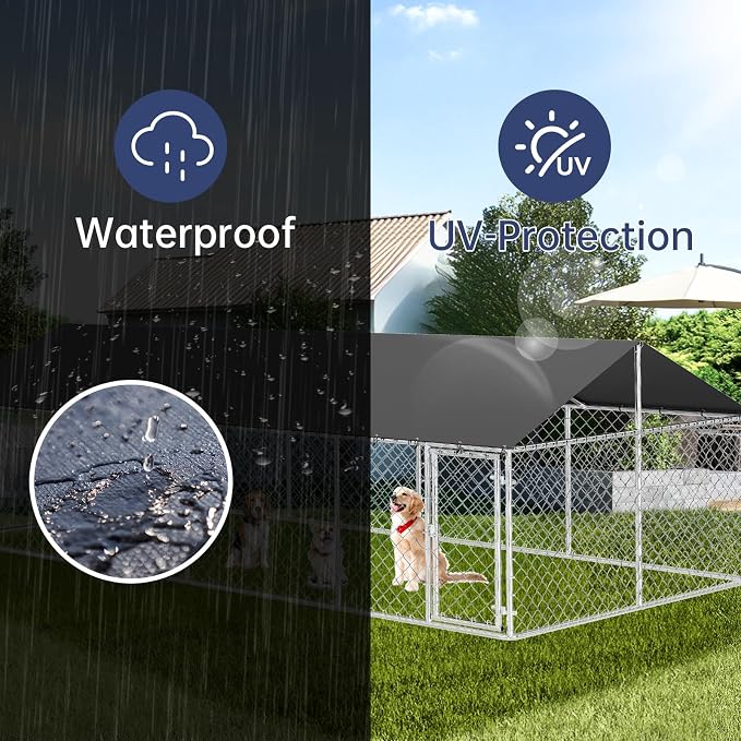 Petony 236"x 118" Outdoor Dog Enclosure Heavy Duty Dog Kennel House Mesh Dog Big Cage Pet Kennel Steel Fence with Secure Lock