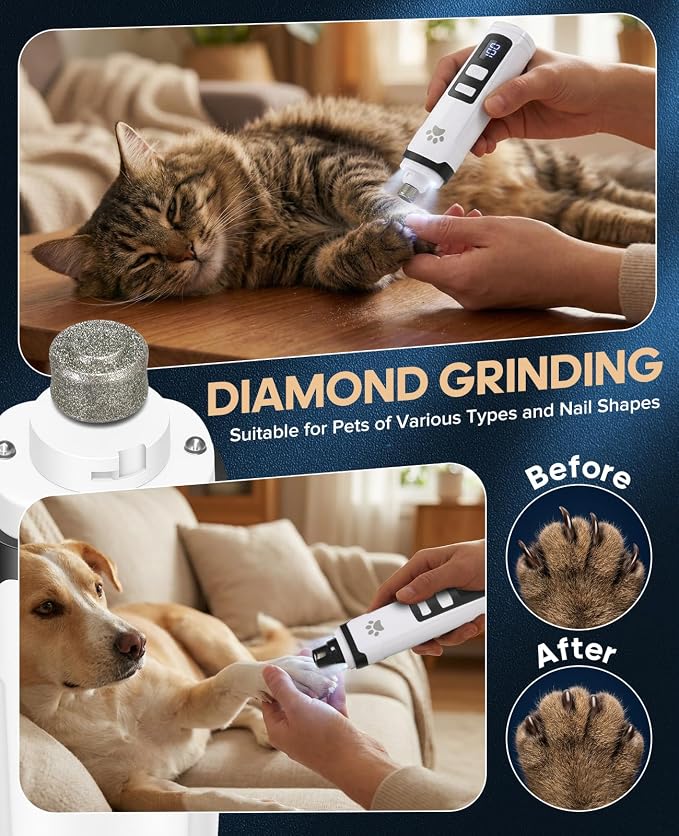 Low Noise Pet Nail Grinder with Light, 2-Speed, White
