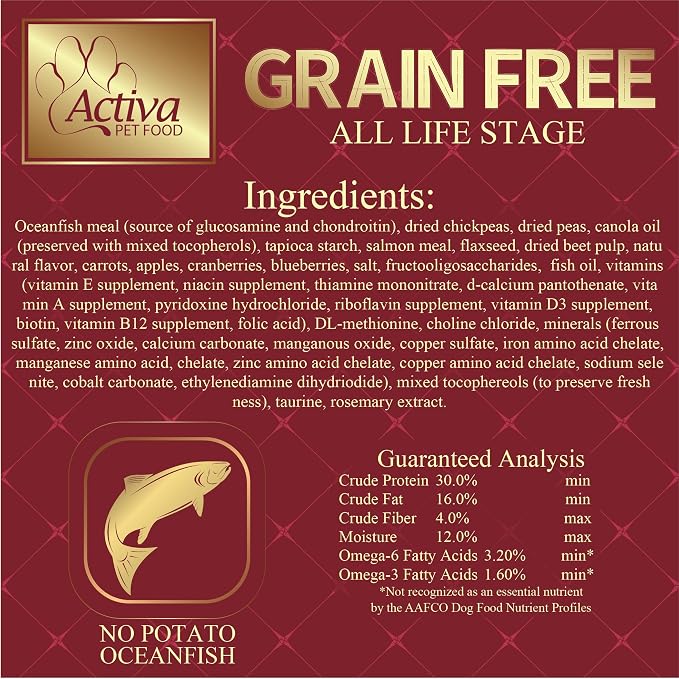 Activa Grain Free Custom Dog Food (15 Pound, No Potato - Oceanfish)