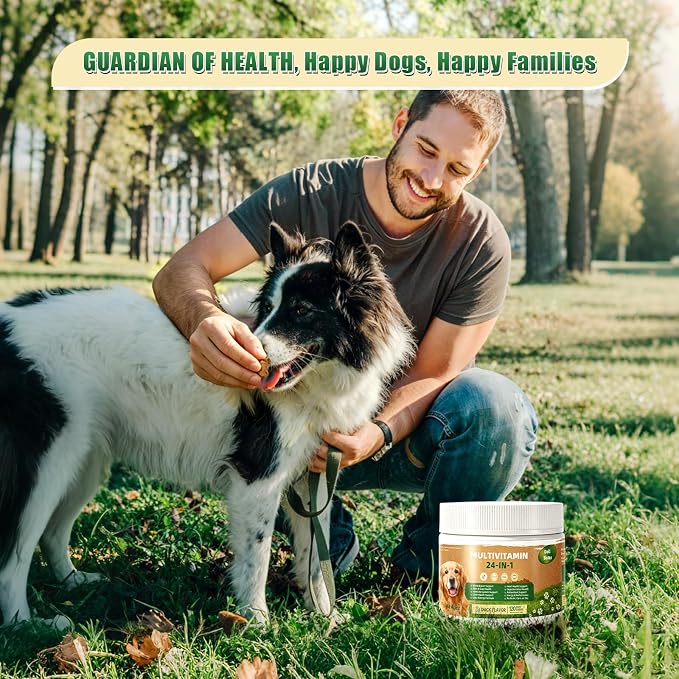 24-in-1 Dog Multivitamin Chews - Bone Shape, Duck Flavor - with Biotin, Taurine & Prebiotic FOS for Skin, Coat, Heart, Gut & Joint Support - for Puppies, Adults & Senior Dogs (120 Soft Chews)