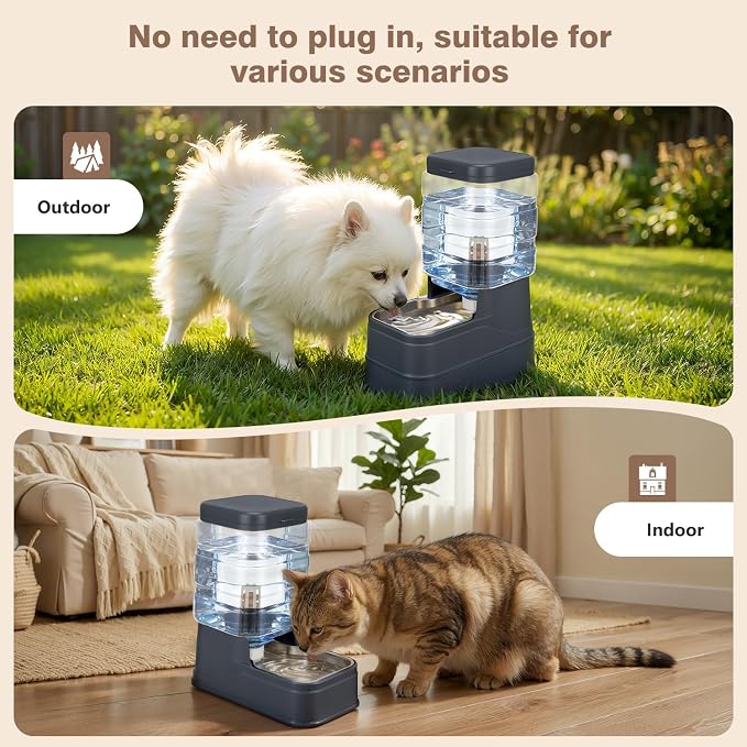 1.6 Gallon Pet Automatic Dog Water Dispenser Cat Gravity Waterer Feeder with Stainless Steel, 1.6 Gallon, Polyester