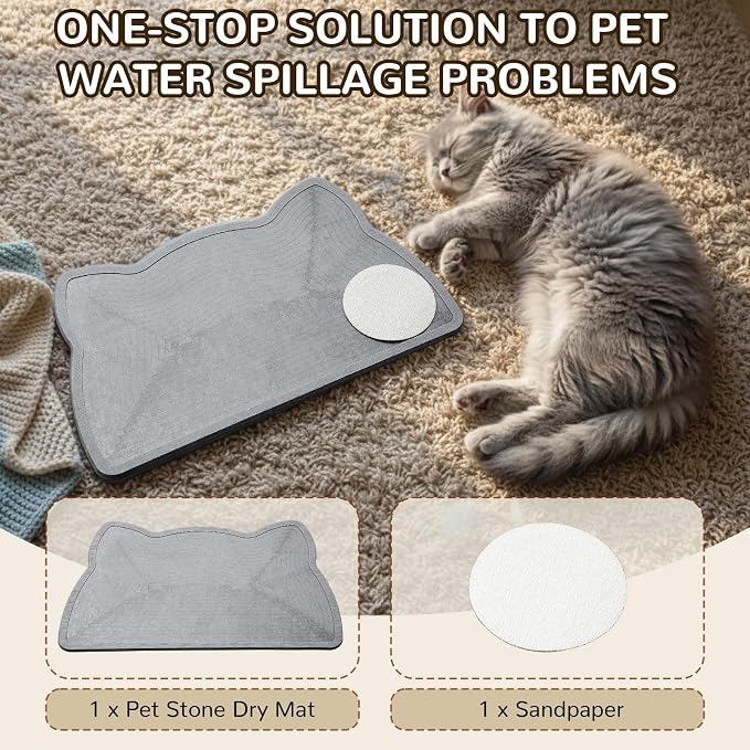 Stone Mat for Dog and Cat Water Bowls 16.5 x 9.5 Inch Absorbent Feeding Mat Quick Drying Tray for Small Medium Pet Water Fountains Diatomaceous Earth Accessories for Messy Drinkers