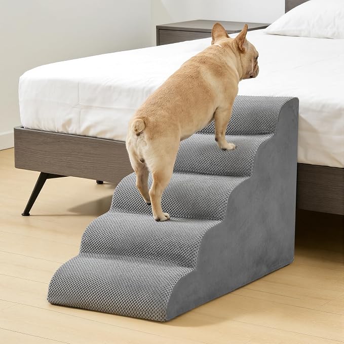 5-Step Dog Stairs for Large Dogs and Cats, 22in H Dog Steps for Couch, Sofa, Chair, Non-Slip Sturdy Pet Steps, Pet Ramp for High Bed Indoor