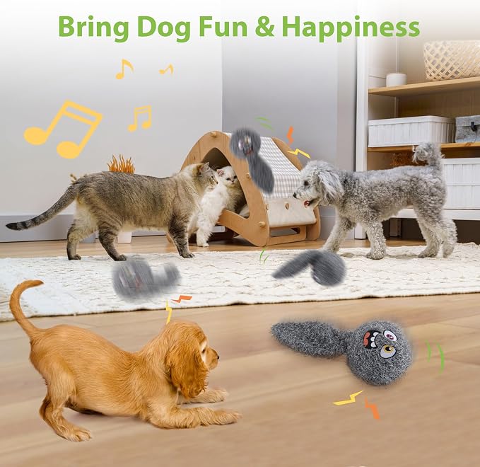 PETGEEK Interactive Dog Toys Ball - Rechargeable, Squeaky Plush Crazy Bouncer Dog Ball with Wiggles & Vibrations, Durable Moving Vibrating Toy for Small, Medium, Large Dogs (6 Inches, Gray)