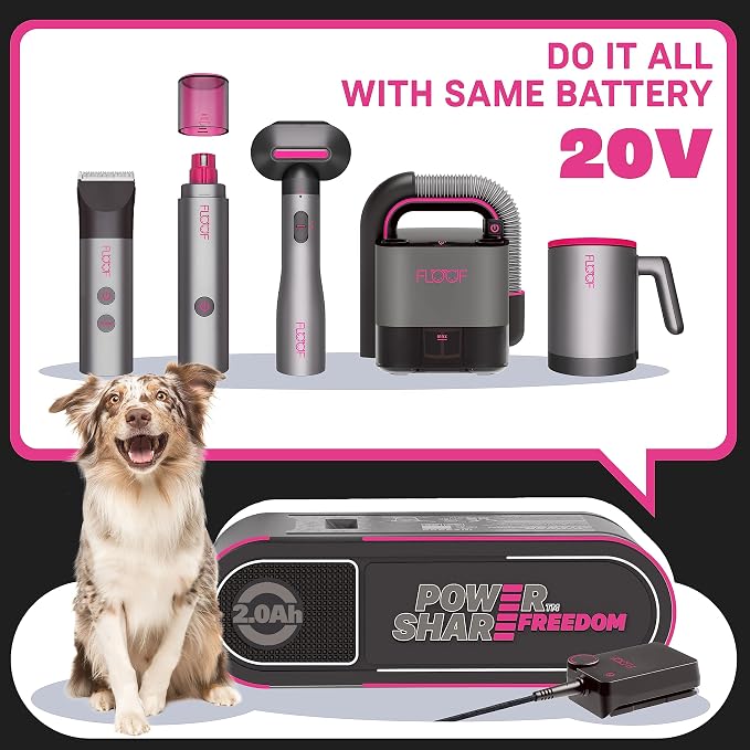 FLOOF Pet Hair Dryer, 2-in-1 Dog Comb Dryer, Drying & Combing with Negative Ions, Adjustable Temperatures, 20V Powershare Freedom, FLOOF Portable Pet Grooming System (Battery not Included
