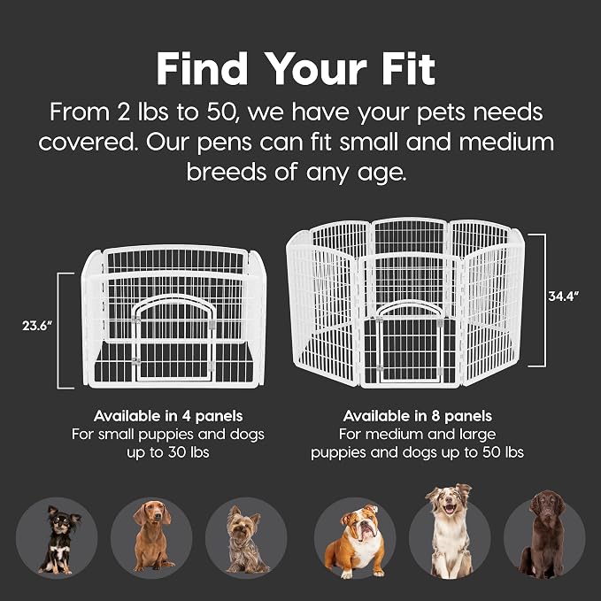 IRIS USA 24" 4-Panel Dog Puppy Playpen Fence Enclosure with Dog Gate Door - Indoor Pet Playpen - 4 or 8 Panel