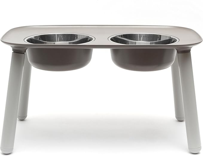 Messy Mutts Elevated Double Dog Feeder, Adjustable Height, Dark Grey | Adjustable-Height Elevated Double Dog Feeder With Two 5 Cup Stainless Bowls, Legs Set To 3, 5, Or 10 Inches