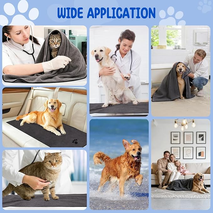 ATONET Microfiber Dog Towels for Drying Dogs, 40'' X 23.6'', Super Absorbent and Soft Pet Grooming Towel, Perfect Shower & Bath Supplies for Dogs(2 Pack Grey)