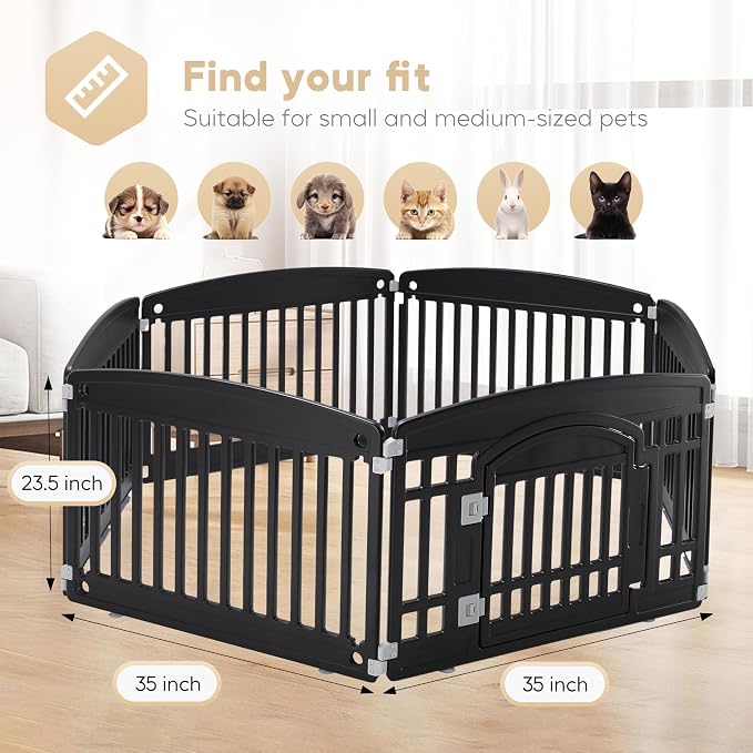 Simple Deluxe 24" 6-Panel Dog Playpen, Durable Pet Playpen with Secure Locking Door for Puppies & Small/Medium Dogs, Portable & Foldable Pet Fence, Black