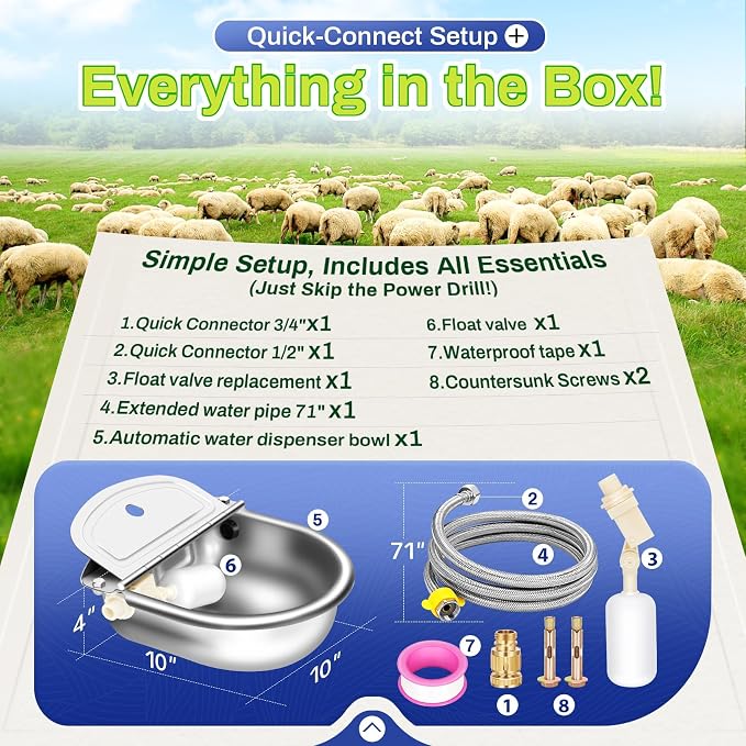 Automatic Animal Drinking Water Bowl with Float Valve, Extended Pipe & Drain Hole, for Livestock