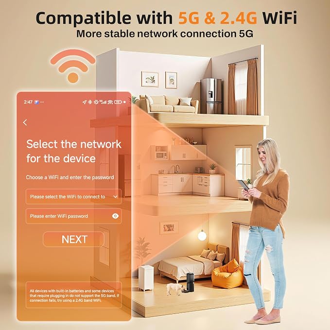 Automatic Cat Feeder with Dual Camera Gifts for Fathers Day, 5G, Stainless Steel