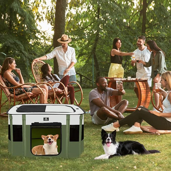 X-ZONE PET Dog Playpen, Puppy Cat Play Pen Portable Foldable Indoor/Outdoor Tent Crate Cage, Portable Pet Crate Medium Size Green 33"