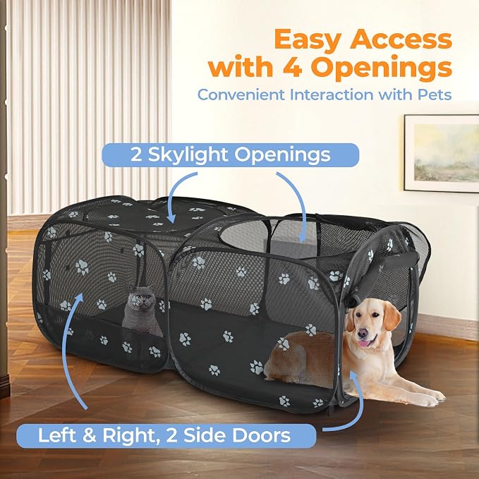 2-in-1 Dog Playpen 73.5''Pop Up Cat Pet Playpen, Assembly-Free Indoor Outdoor Kitten Enclosure, Breathable Cat Cage Portable Puppy Tent Crates,Spacious Kennel for Small Animals, No Confinement Feel(L)