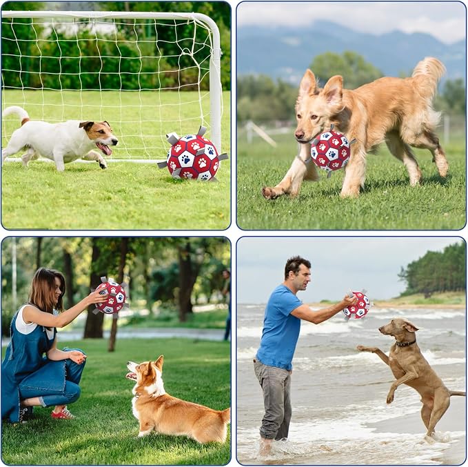 Diman Dog Balls,6 Inch Balls for Dogs with Straps, Dog Soccer Ball, Red | Dog Toy Balls for Small Medium Dogs, Outdoor Dog Toys, Dog Pool Water Toys,Puppy Toys to Keep Them Busy, Puppy Birthday Gifts