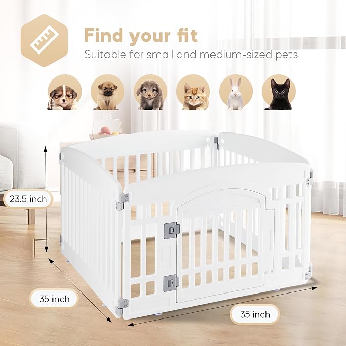 Simple Deluxe 24" 4-Panel Dog Playpen, Durable Pet Playpen with Secure Locking Door for Puppies & Small/Medium Dogs, Portable & Foldable Pet Fence, White