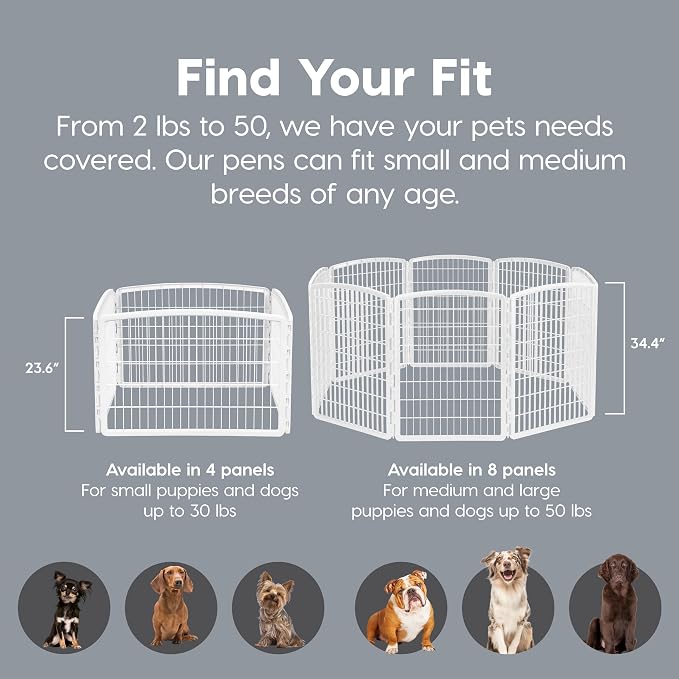 IRIS USA 34" Exercise 8-Panel Pet Playpen with Door, Dog Playpen, Puppy Playpen, Small Medium Large Dogs, Keep Pets Secure, Easy Assemble, Rust-Free, Heavy-Duty Molded Plastic, Customizable, White