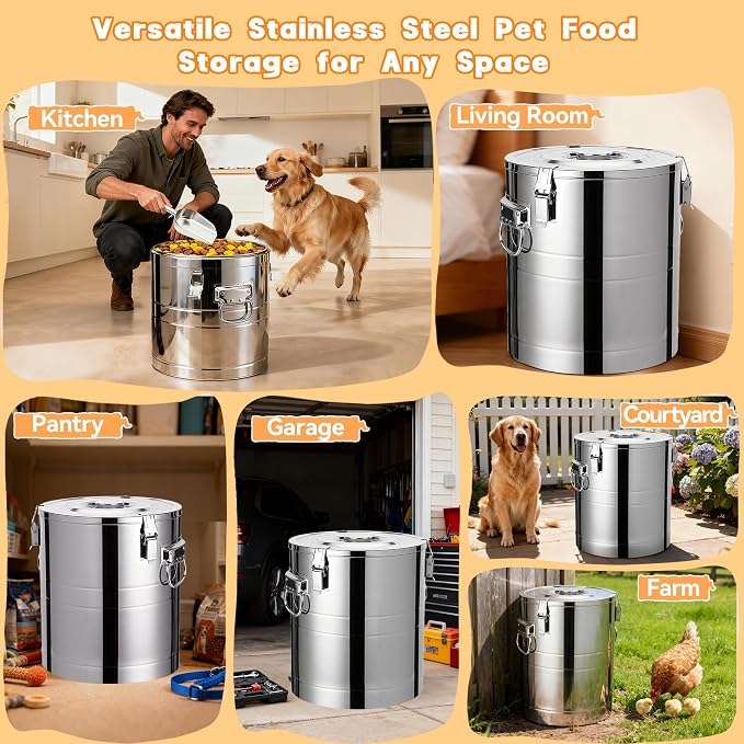 40lb Dog Food Storage Container, 40lb, Stainless Steel, Stainless Steel