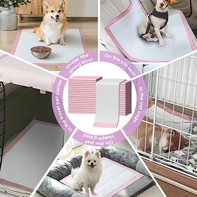 Pet Toilet Training Pads Disposable Puppy Pee Pads for Pets, Ultra Absorbent|Quick Dry|Leak-Proof Pet Potty Pads for Dog, Cat, Rabbits and Guinea Pigs (Pink, 13" x 18"-50 Count)