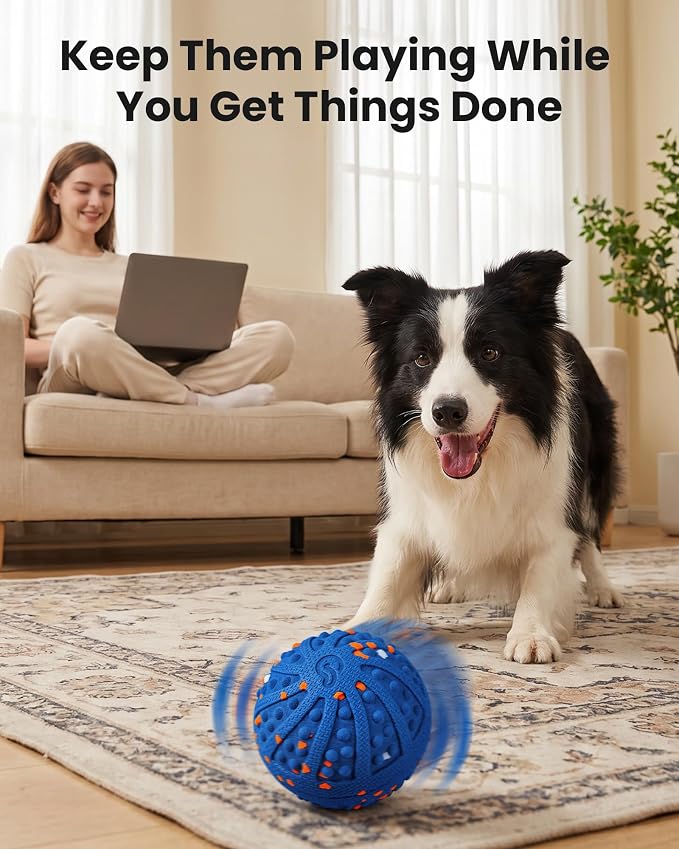 Interactive Dog Toys with Teeth-Friendly Bumps, 3 Modes, ETPU Material | Rechargeable Automatic Interactive Dog Balls for Medium and Large Dogs to Keep Them Busy