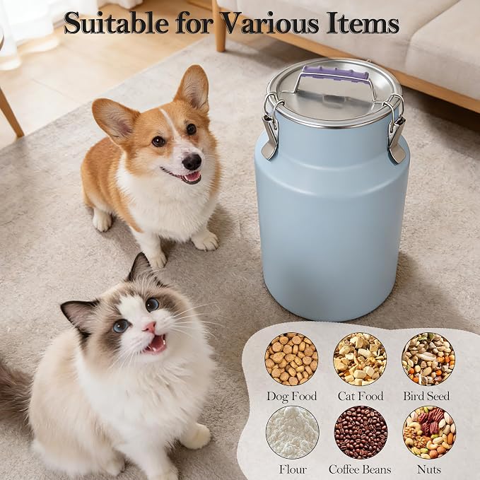 25lb Stainless Steel Dog Food Storage Container with Lid and Scoop, 25lb, Stainless Steel, Blue