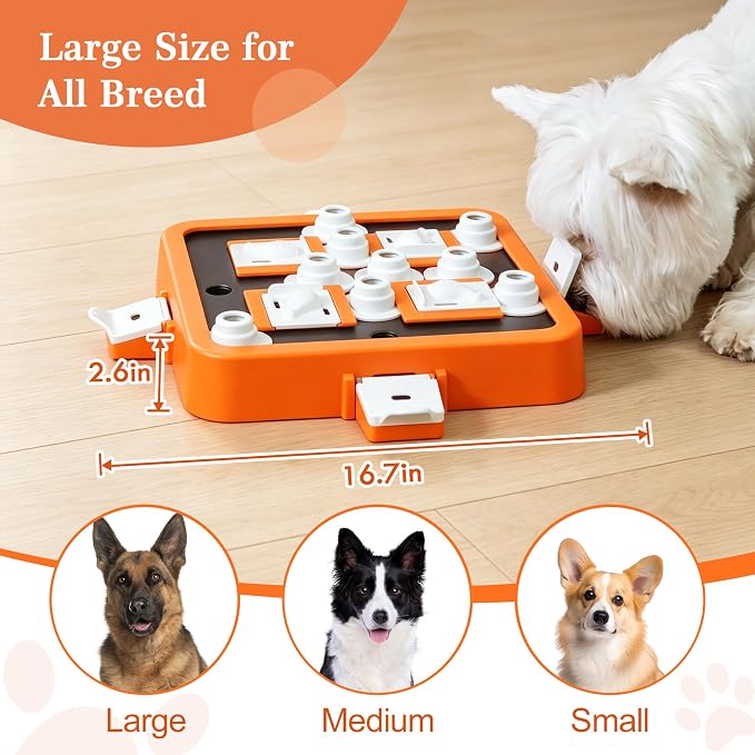 Aluckmao Dog Puzzle Toy Large - Adjustable Levels Food Treat Feeder Game | Beginner to Advanced Difficulty, Brain Stimulation Mental Enrichment, Interactive Feeding, for All Breeds, Orange