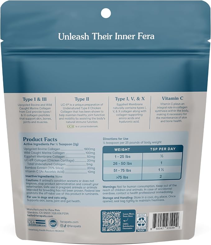 Fera Pets Cat & Dog Collagen Powder Dog Food Topper with UC-II - 4.23 oz