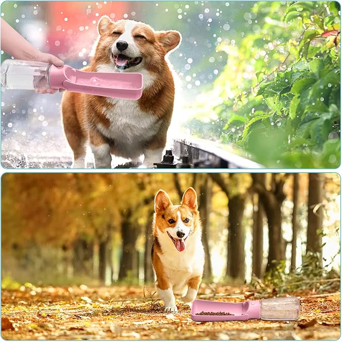 Portable Dog Water Bottle, Foldable, 19oz, Pink