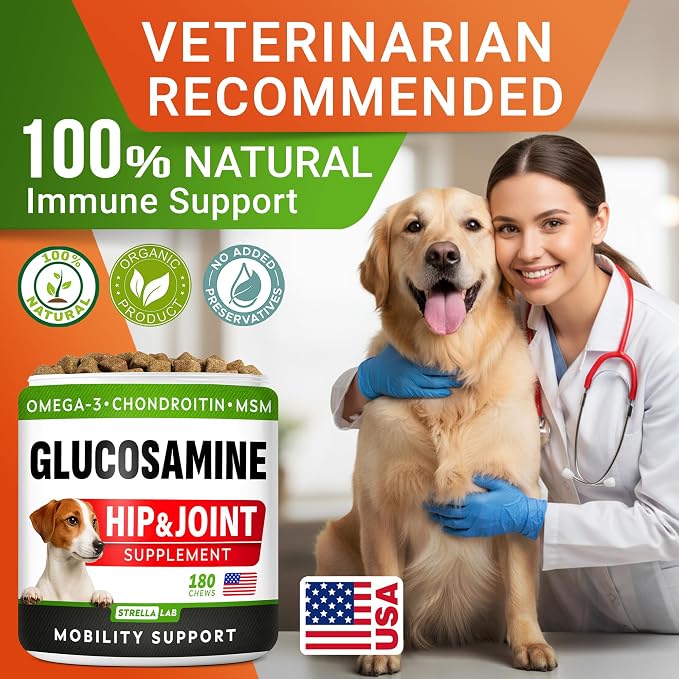 Glucosamine for Dogs - Hip & Joint Supplement for Dogs w/ Omega-3 Fish Oil - Chondroitin MSM - Advanced Mobility Chews - Joint Pain Relief - Hip & Joint Care - Made in USA (360Ct, Pack of 2)