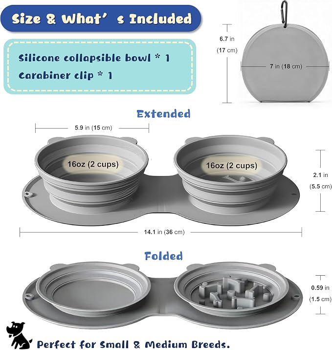 Premium Silicone Collapsible Dog Bowl with Carabiner Clip, 2-in-1