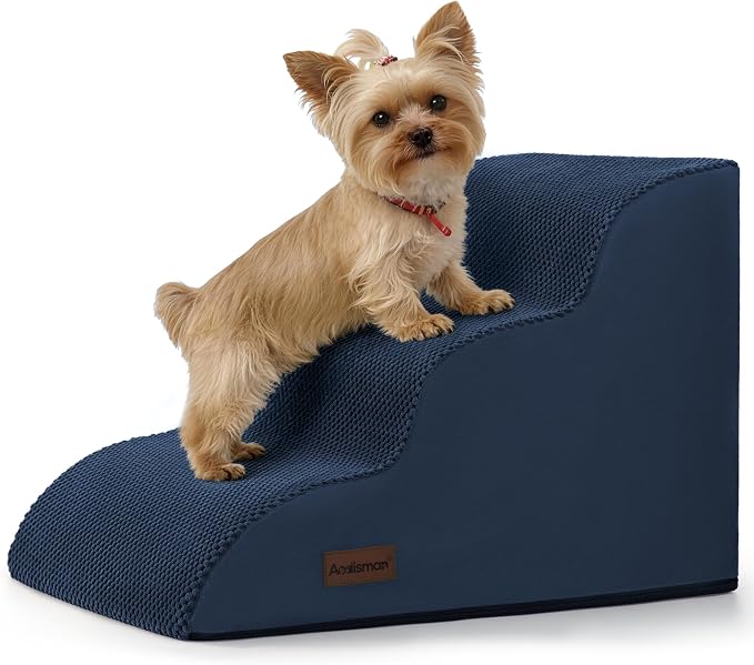Aodisman Dog Stairs for Small Dogs,3 Step Dog Ramp for Couch and Bed,Pet Stairs with Non-Slip Bottom for Old Cats,Indoor Pet Steps,Comfort,Durable,15.4" H,Blue