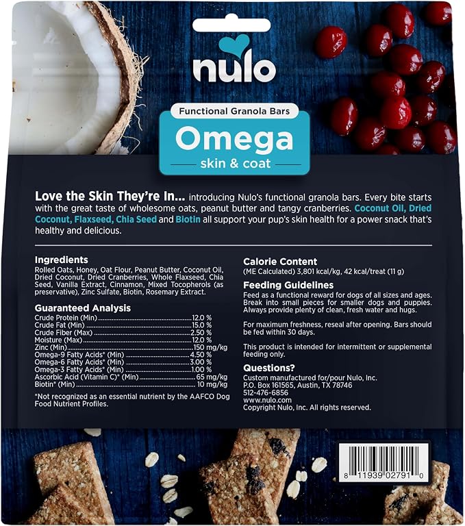 Nulo Functional Granola Bars, Healthy Dog Treats, Oven Baked, Made with Prebiotics and Probiotics, Contains No Added Salt, Sugar, or Molasses, 10 Ounce Bag