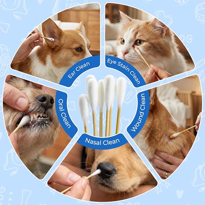 6 Inch Large Cotton Swabs for Dog Ear Cleaning, 100 Pcs