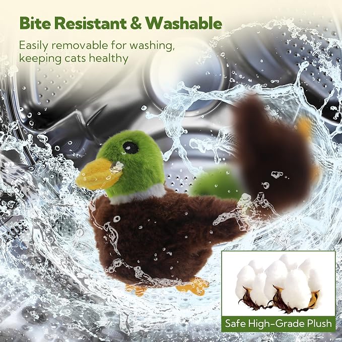 Flapping Cat Toy, Motion Activated Duck with Catnip, 3 Modes & USB Rechargeable, Machine Washable Interactive Toy for Indoor Cats