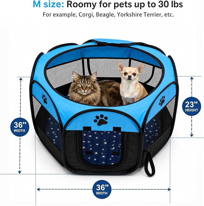 3-in-1 Cat Playpen for Indoor Cats Enclosed with Washable Pad & Glove, Portable Pop Up Dog Playpen, Foldable Pet Tent Crate Delivery Whelping Pen for Kitten, Puppy, Rabbit, Small Animals