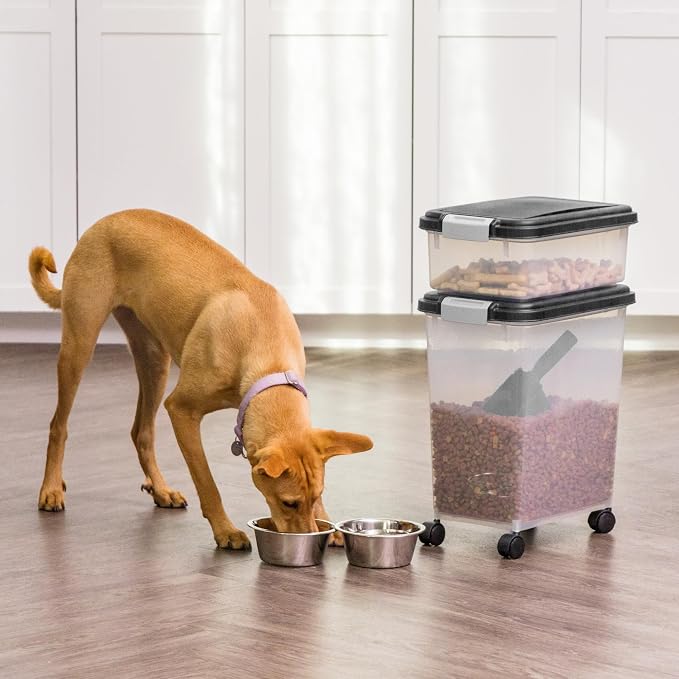 IRIS USA 30 lb + 11 lb Airtight Pet Food Storage Containers with Wheels