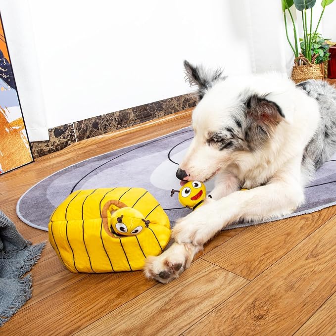 Hollypet Squeaky Hide and Seek Dog Toys for Small and Medium Dogs, Bees | Interactive Plush Stuffed Dog Squeak Toys for Small Medium Sized Dogs and Non-Aggressive Chewers, Puppy Teeth Clean Chew Toys