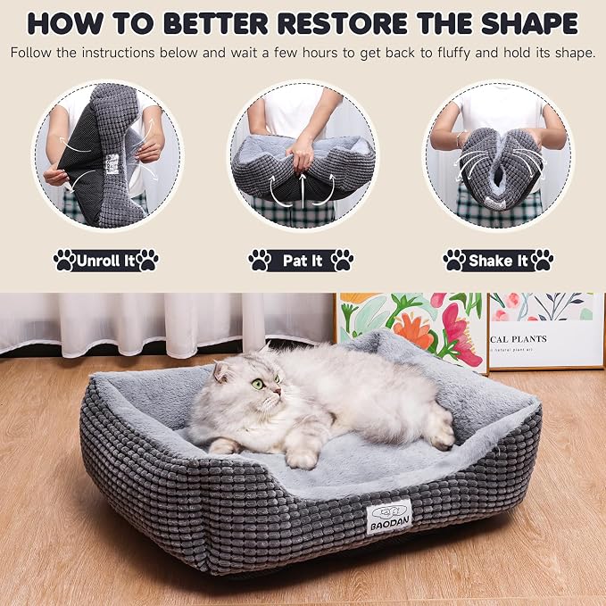 Small Dog & Cat Bed - Extra Soft, Washable, Non-Skid, Calming for Puppy & Kitten, Grey, 20 inches