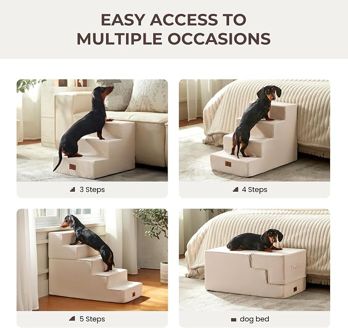 Dog Stairs for Small Dogs 18" H, 4-Step Dog Steps for High Bed and Couch, Pet Steps Ramp for Puppy and Cats, Non-Slip Stable Indoor Pet Ladder for Sofa and Chair, Beige