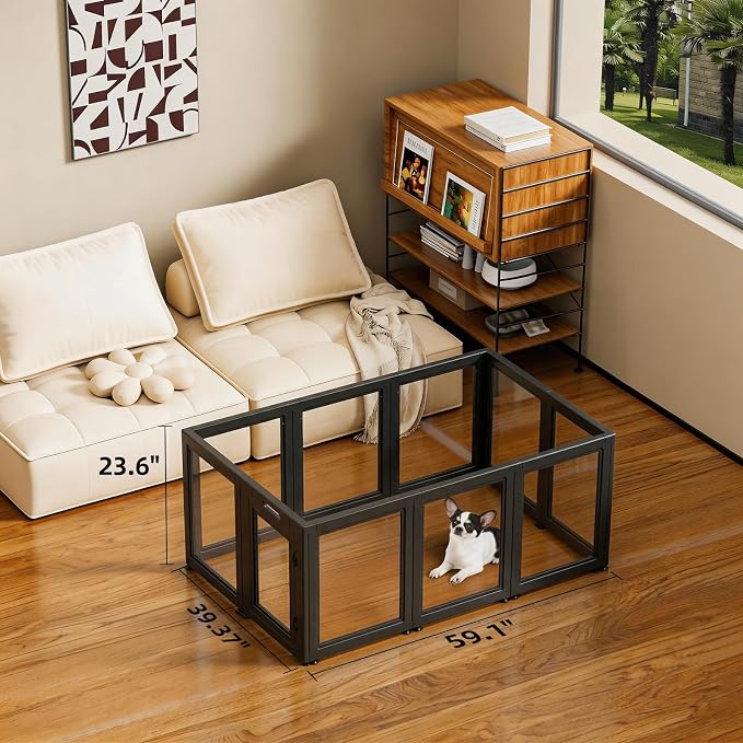 Clear Acrylic Dog Playpen Transparent Dog Playpen Indoor, Easy Assemble Clear Pet Pen for Puppy Bunny Cat Pig, Sturdy & Easy Cleaning Plastic Dog Puppy Fence