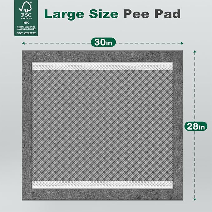 MIZOK Dog Pee Pads Charcoal, 28x30in Large Wee Wee Pads for Dogs, Superior Odor Protection, Super Absorbent & Leak-Proof, Puppy Pads with Adhesive Tabs, Thick & Heavy (30 Count)