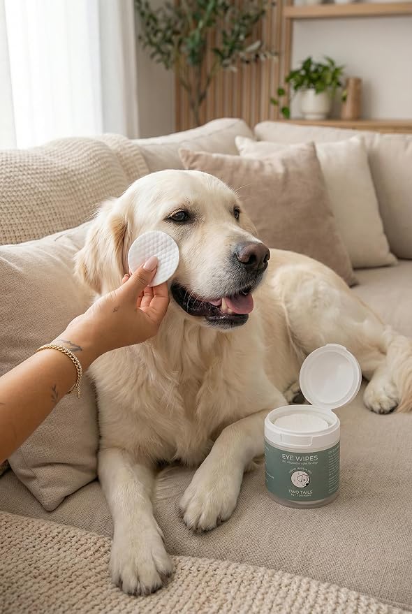 Two Tails Pet Company Eye Wipes Gentle Dog Face Wipes for Cleaning Dirt Around Eyes, Fragrance-Free, Soft & Safe, 100 Disposable Wipes for Grooming Care