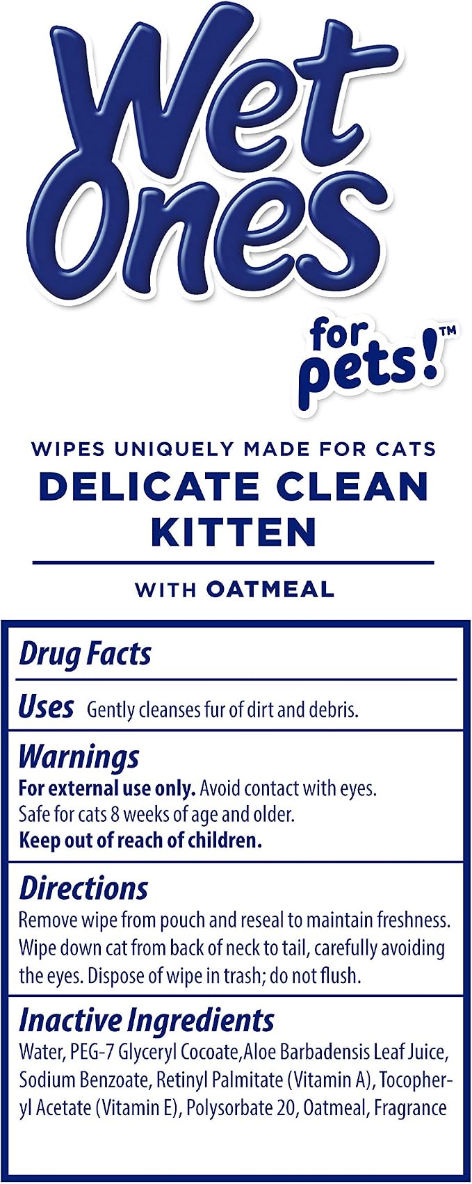 Wet Ones for Pets Delicate Clean Kitten Grooming Wipes with Oatmeal (Pack of 8, 240 Count)