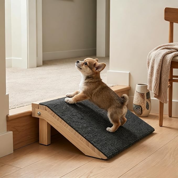 Dog Ramp for Stairs 4 Pack - Adjustable Wooden Stair Wedges for Small Dogs, Foldable Indoor Dog Stair Ramp and Non-Slip Pads for Senior and Short-Legged Pets