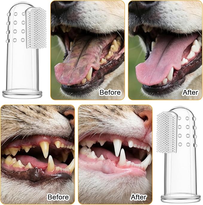 10 Pcs Dog Finger Toothbrush Small Breed Finger Toothbrush with Silicone Bristles and 16 Round Particles for Dogs Cats Dental Care Puppy Tooth Brushing Kit Fits Most Fingers